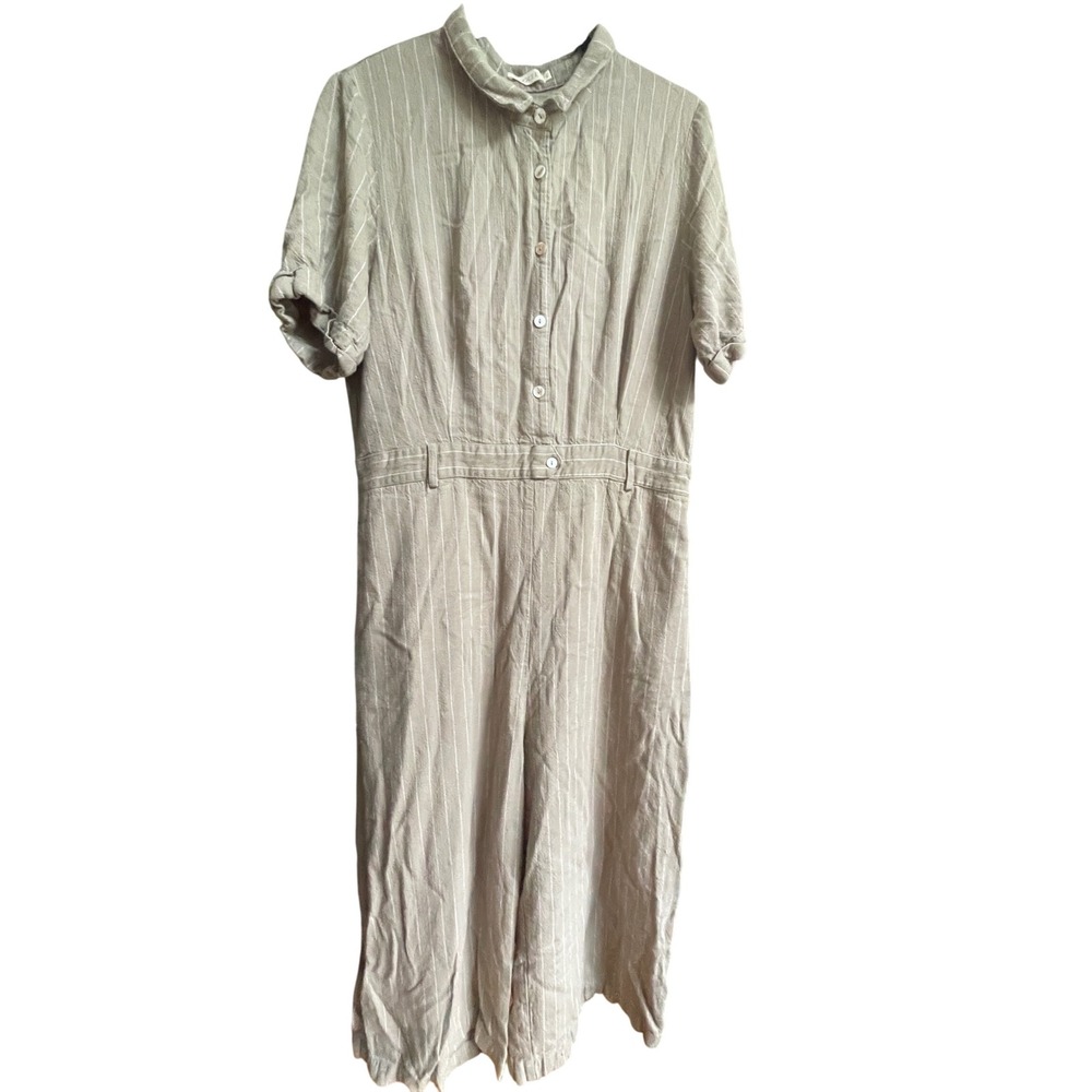 Roolee‎ Linen Blend Beige Tan Short Sleeve Wide Leg Jumpsuit XL